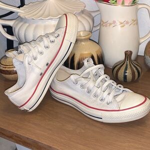 Converse Classic White Sneakers with Red and Blue Accents